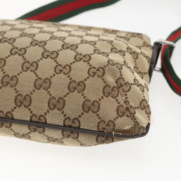 GUCCI GG Canvas Web Sherry Line Shoulder Bag Beige Silver 189749 Auth 148588