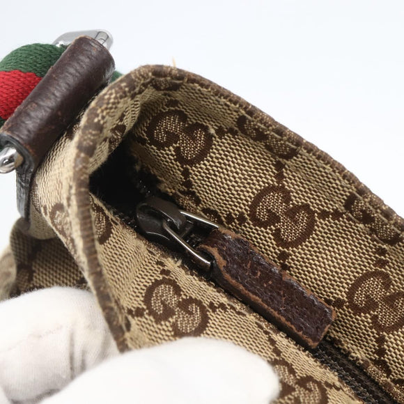 GUCCI GG Canvas Web Sherry Line Shoulder Bag Beige Silver 189749 Auth 148588