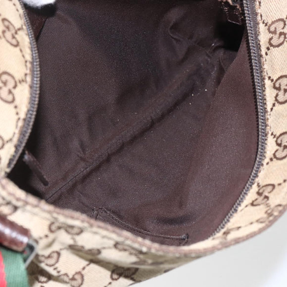 GUCCI GG Canvas Web Sherry Line Shoulder Bag Beige Silver 189749 Auth 148588