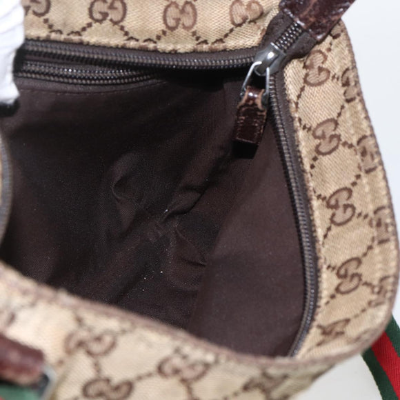 GUCCI GG Canvas Web Sherry Line Shoulder Bag Beige Silver 189749 Auth 148588