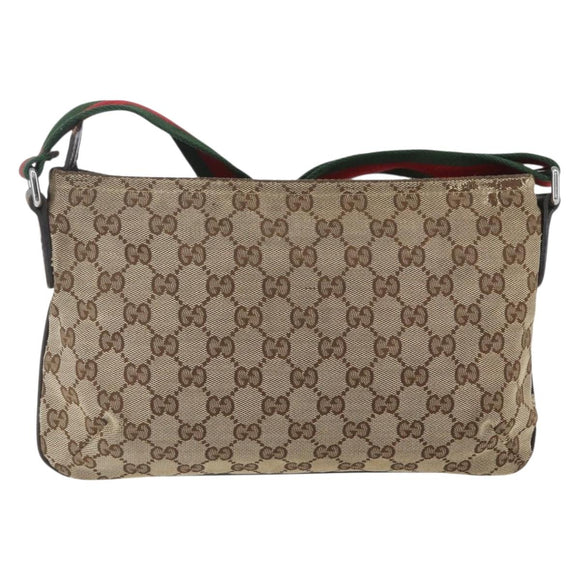 GUCCI GG Canvas Web Sherry Line Shoulder Bag Beige Silver 189749 Auth 148588