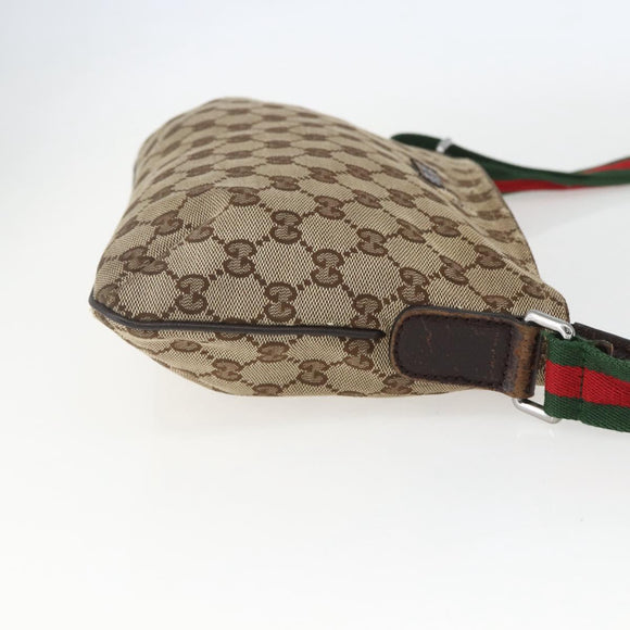 GUCCI GG Canvas Web Sherry Line Shoulder Bag Beige Silver 189749 Auth 148588