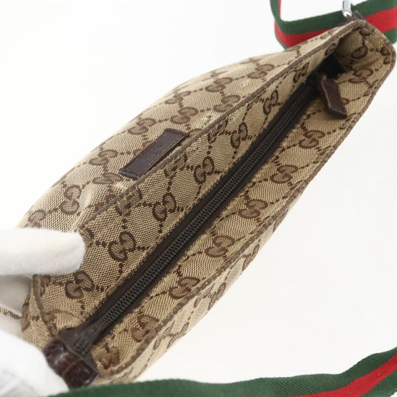 GUCCI GG Canvas Web Sherry Line Shoulder Bag Beige Silver 189749 Auth 148588