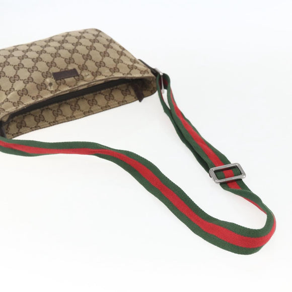 GUCCI GG Canvas Web Sherry Line Shoulder Bag Beige Silver 189749 Auth 148588