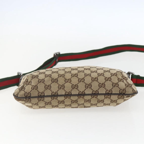 GUCCI GG Canvas Web Sherry Line Shoulder Bag Beige Silver 189749 Auth 148588