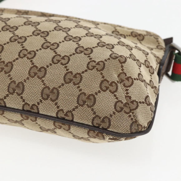 GUCCI GG Canvas Web Sherry Line Shoulder Bag Beige Silver 189749 Auth 148588