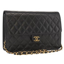 CHANEL Matelasse 25 Chain Shoulder Bag Lamb Skin Black Gold CC Auth 148589SM-1