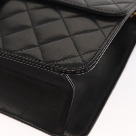 CHANEL Matelasse 25 Chain Shoulder Bag Lamb Skin Black Gold CC Auth 148589SM