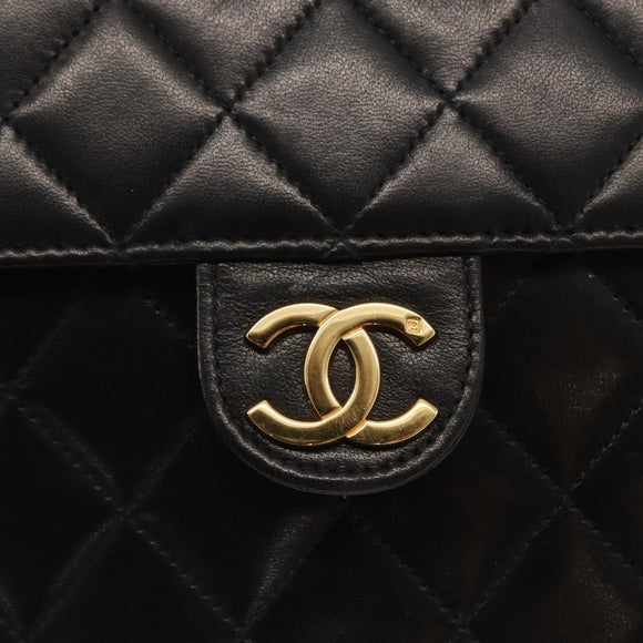 CHANEL Matelasse 25 Chain Shoulder Bag Lamb Skin Black Gold CC Auth 148589SM