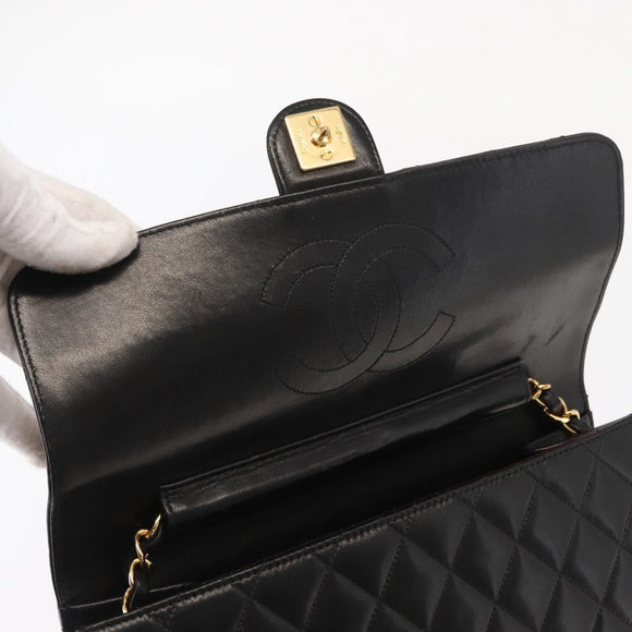 CHANEL Matelasse 25 Chain Shoulder Bag Lamb Skin Black Gold CC Auth 148589SM