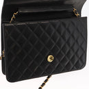 CHANEL Matelasse 25 Chain Shoulder Bag Lamb Skin Black Gold CC Auth 148589SM-21