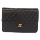 CHANEL Matelasse 25 Chain Shoulder Bag Lamb Skin Black Gold CC Auth 148589SM-14