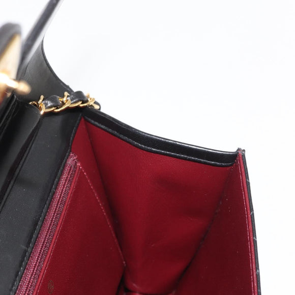 CHANEL Matelasse 25 Chain Shoulder Bag Lamb Skin Black Gold CC Auth 148589SM