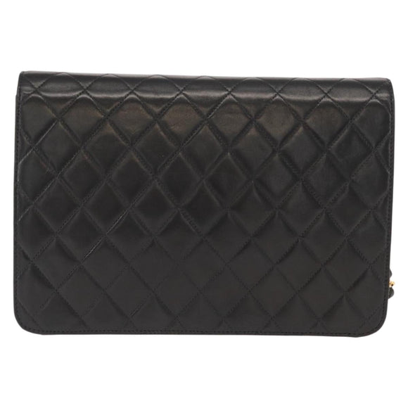 CHANEL Matelasse 25 Chain Shoulder Bag Lamb Skin Black Gold CC Auth 148589SM