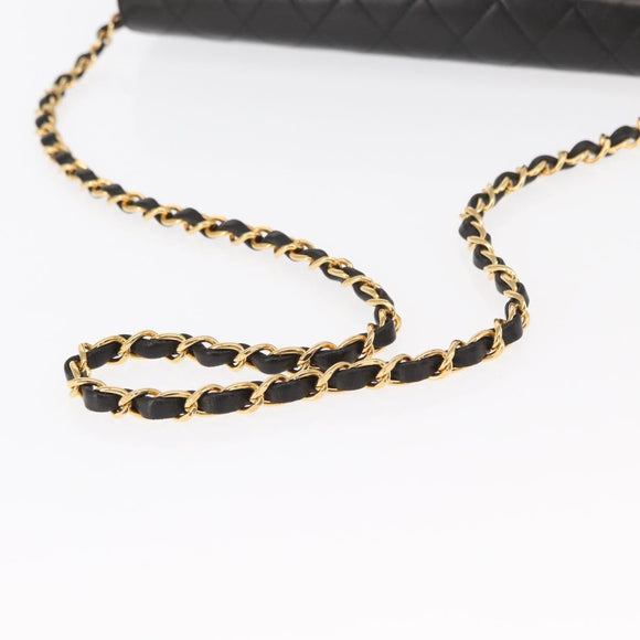 CHANEL Matelasse 25 Chain Shoulder Bag Lamb Skin Black Gold CC Auth 148589SM