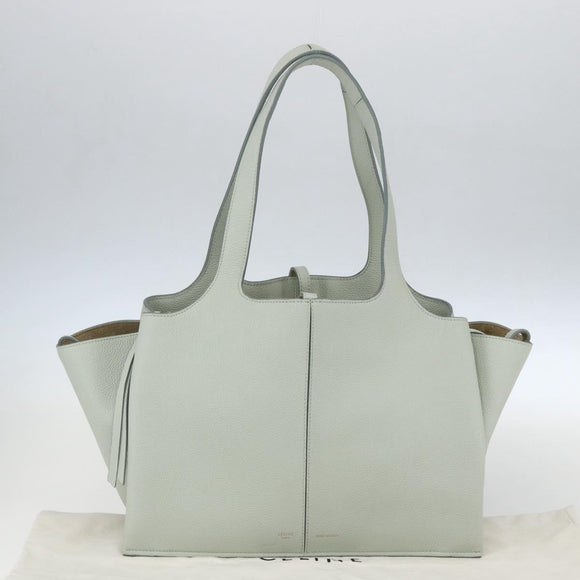 CELINE Trillodo Hand Bag Leather Light Blue Gold Auth 148596M