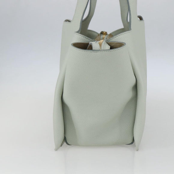 CELINE Trillodo Hand Bag Leather Light Blue Gold Auth 148596M