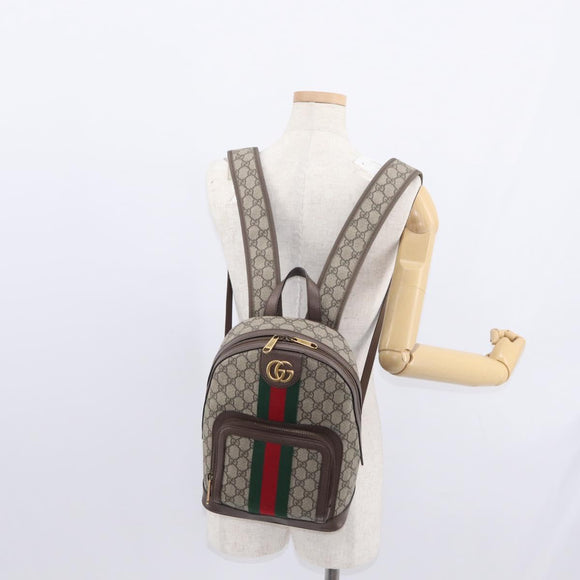 GUCCI GG Supreme Web Sherry Line Ophidia Hand Bag PVC Beige Gold Auth 148599SAM