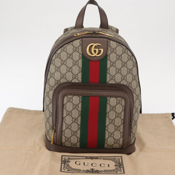 GUCCI GG Supreme Web Sherry Line Ophidia Hand Bag PVC Beige Gold Auth 148599SAM