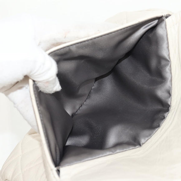 CHANEL Shoulder Bag Lamb Skin White Silver CC Auth 148619AV