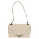 CHANEL Shoulder Bag Lamb Skin White Silver CC Auth 148619AV-13