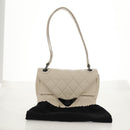 CHANEL Shoulder Bag Lamb Skin White Silver CC Auth 148619AV-12