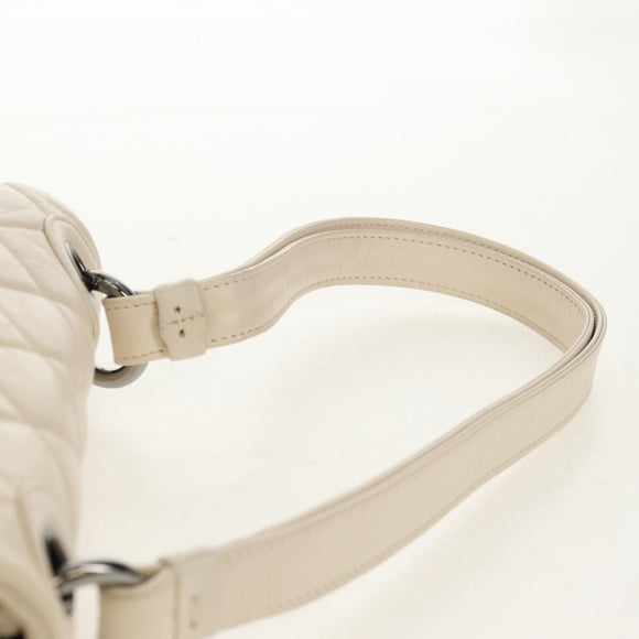 CHANEL Shoulder Bag Lamb Skin White Silver CC Auth 148619AV