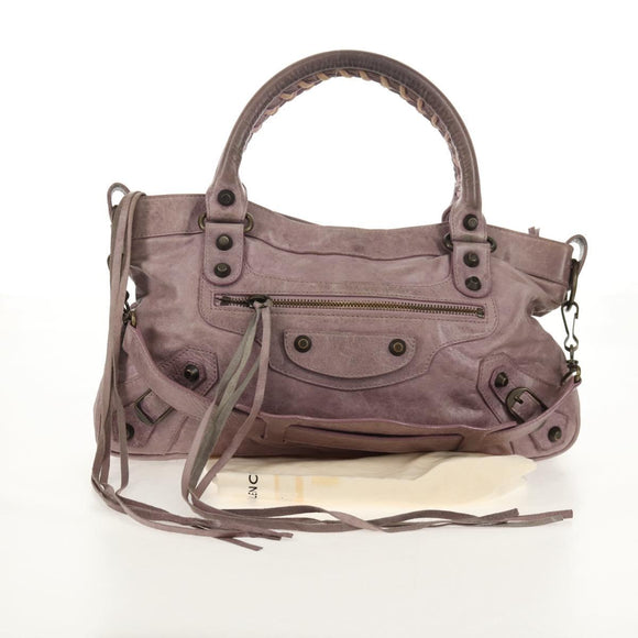 BALENCIAGA The City Hand Bag Leather 2way Purple 103208 Auth 148620V