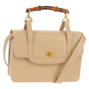 GUCCI Bamboo Hand Bag Leather 2way Beige Gold Auth 148621V-1