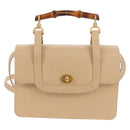 GUCCI Bamboo Hand Bag Leather 2way Beige Gold Auth 148621V-13