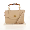 GUCCI Bamboo Hand Bag Leather 2way Beige Gold Auth 148621V-12