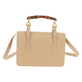 GUCCI Bamboo Hand Bag Leather 2way Beige Gold Auth 148621V - 0