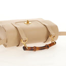 GUCCI Bamboo Hand Bag Leather 2way Beige Gold Auth 148621V-14