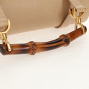 GUCCI Bamboo Hand Bag Leather 2way Beige Gold Auth 148621V-7