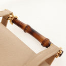 GUCCI Bamboo Hand Bag Leather 2way Beige Gold Auth 148621V-15
