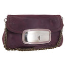 PRADA Chain Pouch Leather Silver Purple Auth 148623V-1