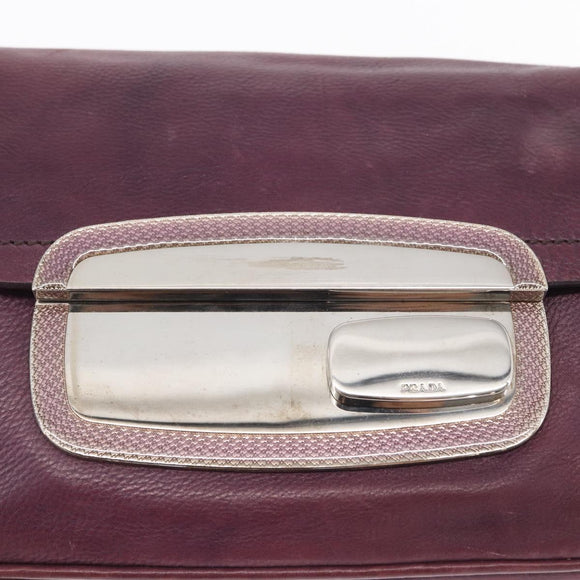 PRADA Chain Pouch Leather Silver Purple Auth 148623V