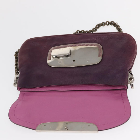 PRADA Chain Pouch Leather Silver Purple Auth 148623V