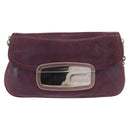 PRADA Chain Pouch Leather Silver Purple Auth 148623V-13