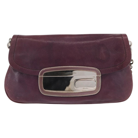 PRADA Chain Pouch Leather Silver Purple Auth 148623V