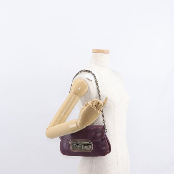 PRADA Chain Pouch Leather Silver Purple Auth 148623V