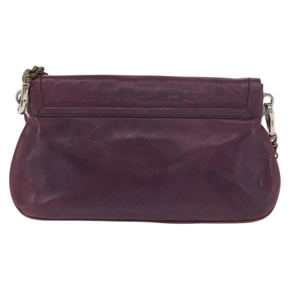 PRADA Chain Pouch Leather Silver Purple Auth 148623V