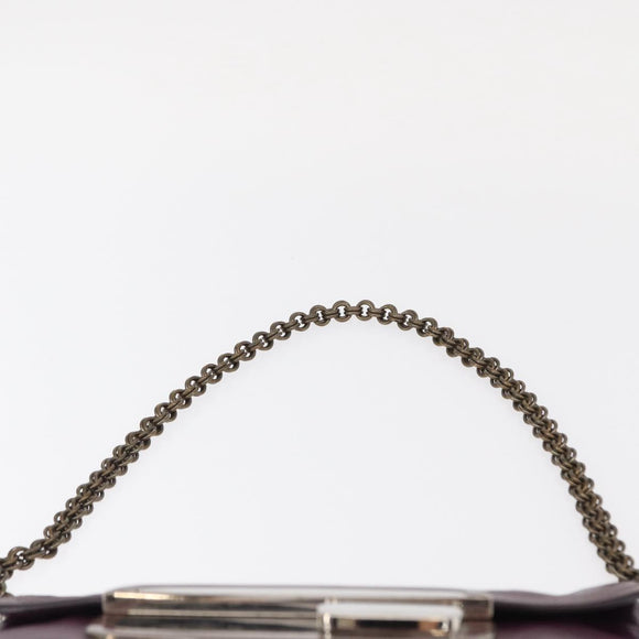 PRADA Chain Pouch Leather Silver Purple Auth 148623V
