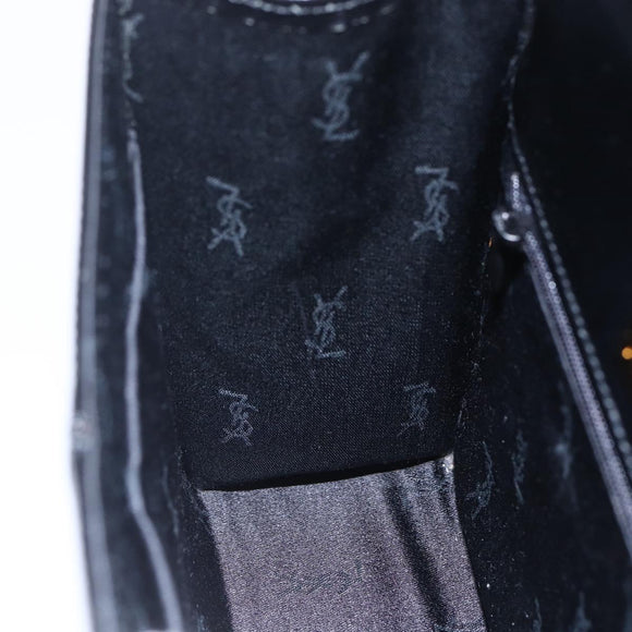 SAINT LAURENT Hand Bag Leather Black Gold Auth 148624V