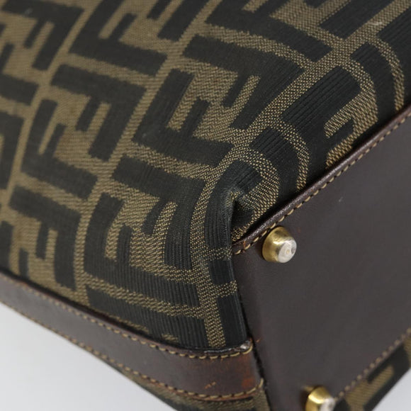 FENDI Zucca Canvas Hand Bag Black Brown Auth 148627
