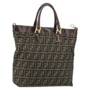 FENDI Zucca Canvas Handtasche Schwarz Braun Auth 148627-1
