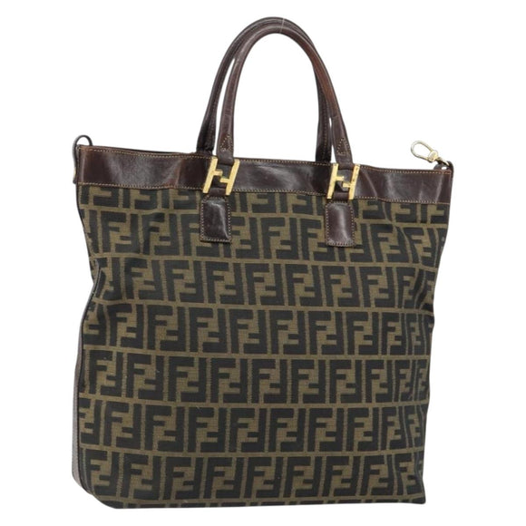 FENDI Zucca Canvas Handtasche Schwarz Braun Auth 148627