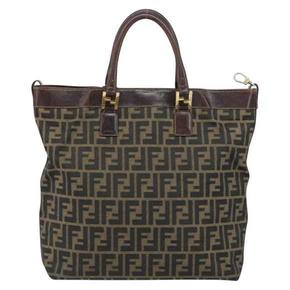 FENDI Zucca Canvas Hand Bag Black Brown Auth 148627