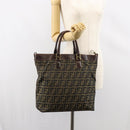 FENDI Zucca Canvas Hand Bag Black Brown Auth 148627-23