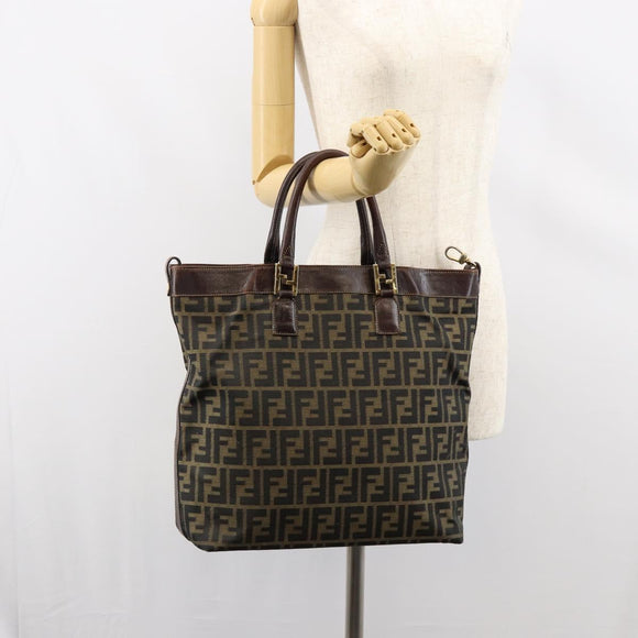 FENDI Zucca Canvas Handtasche Schwarz Braun Auth 148627